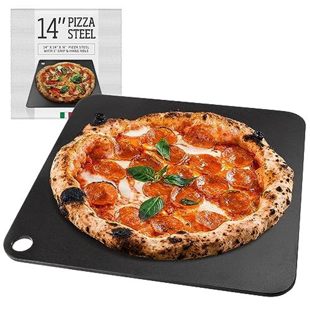 Steel Pizza Stone for Oven, Professional Baking Pizza Stone Made from Solid Steel, 14"x14" Unbreakable Thick, Create a Pizzeria Style Crust at Home